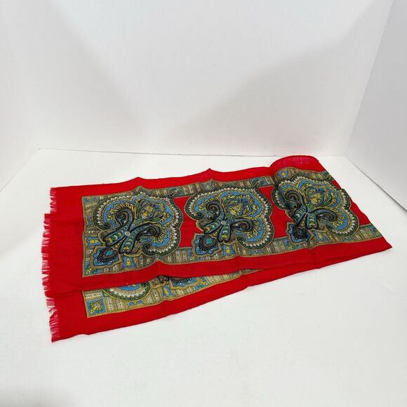 Vintage 100% Wool Printed Rectangular Scarf - Picture 3 of 11